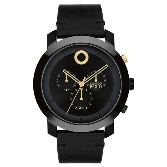MOVADO BOLD 3601069 TREND BLACK CHRONOGRAPH DIAL BLACK LEATHER STRAP MENS WATCH